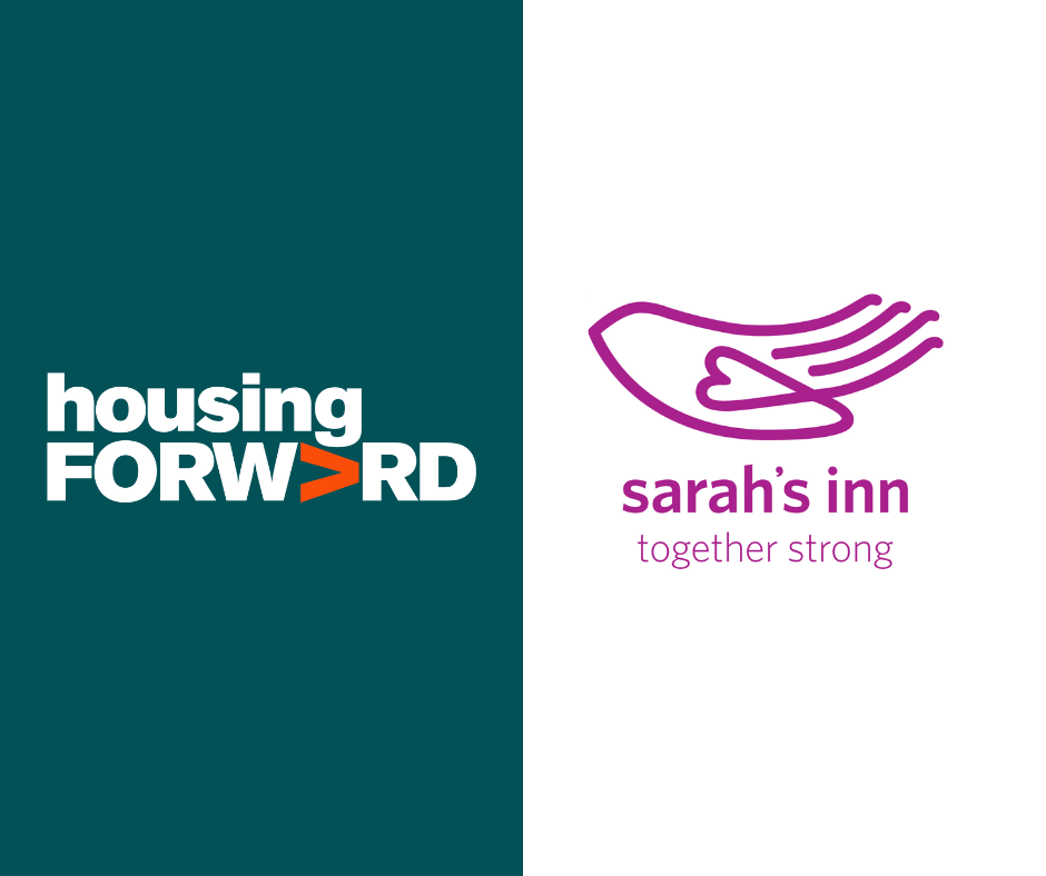 housing forward logo on the left, sarah's inn logo on the right